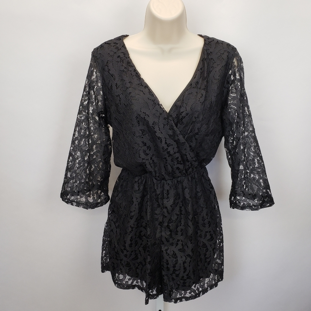 Everly black lace romper size small made in USA